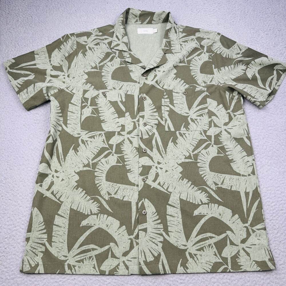 ONIA Shirt Mens Large Green Floral Palms Casual Camp Vacation Travel